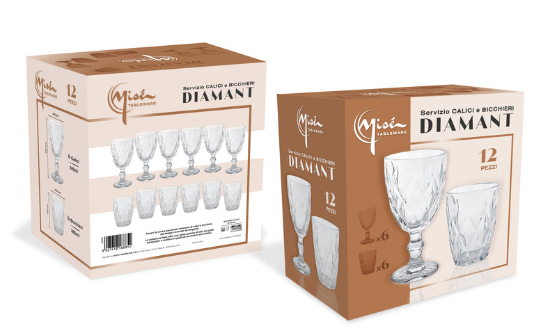Servizio bicchieri  e calici 12pz diamant mise