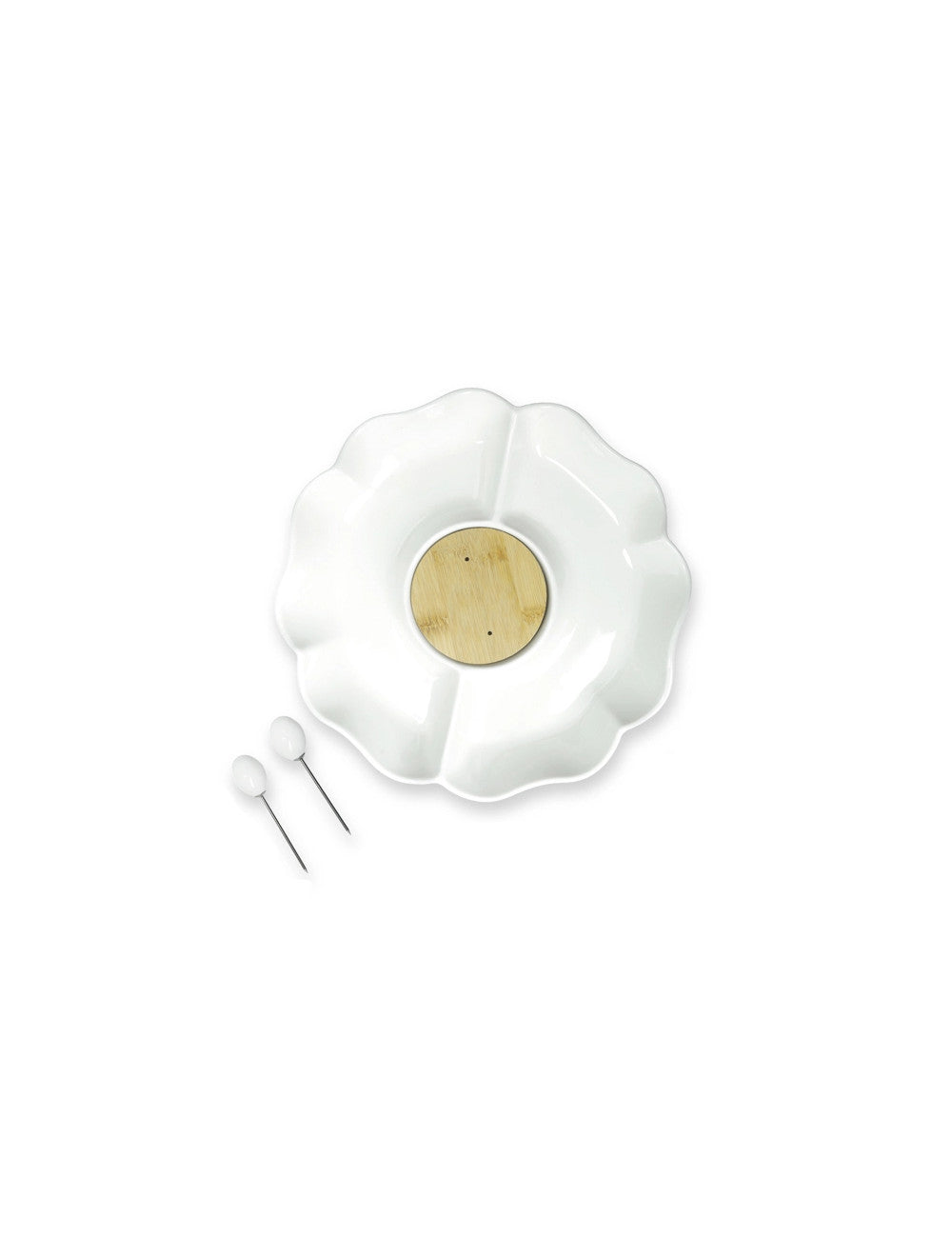 Antipastiera ortensia porcellana bamboo con 2 forchettine inox Brandani