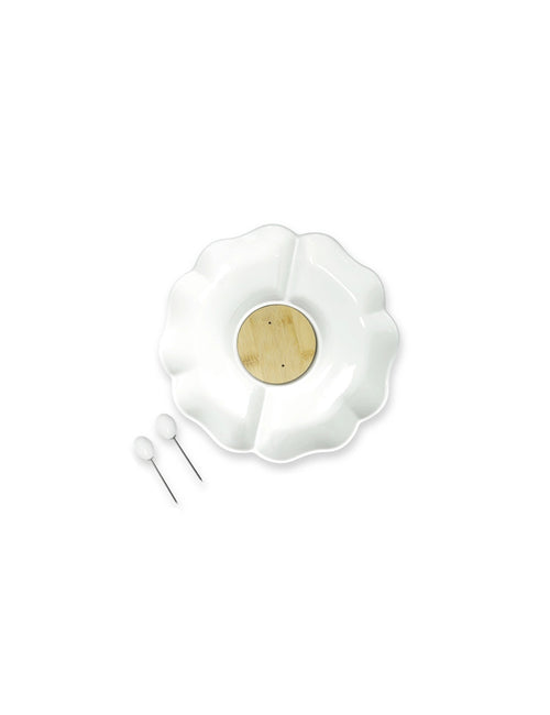 Antipastiera ortensia porcellana bamboo con 2 forchettine inox Brandani