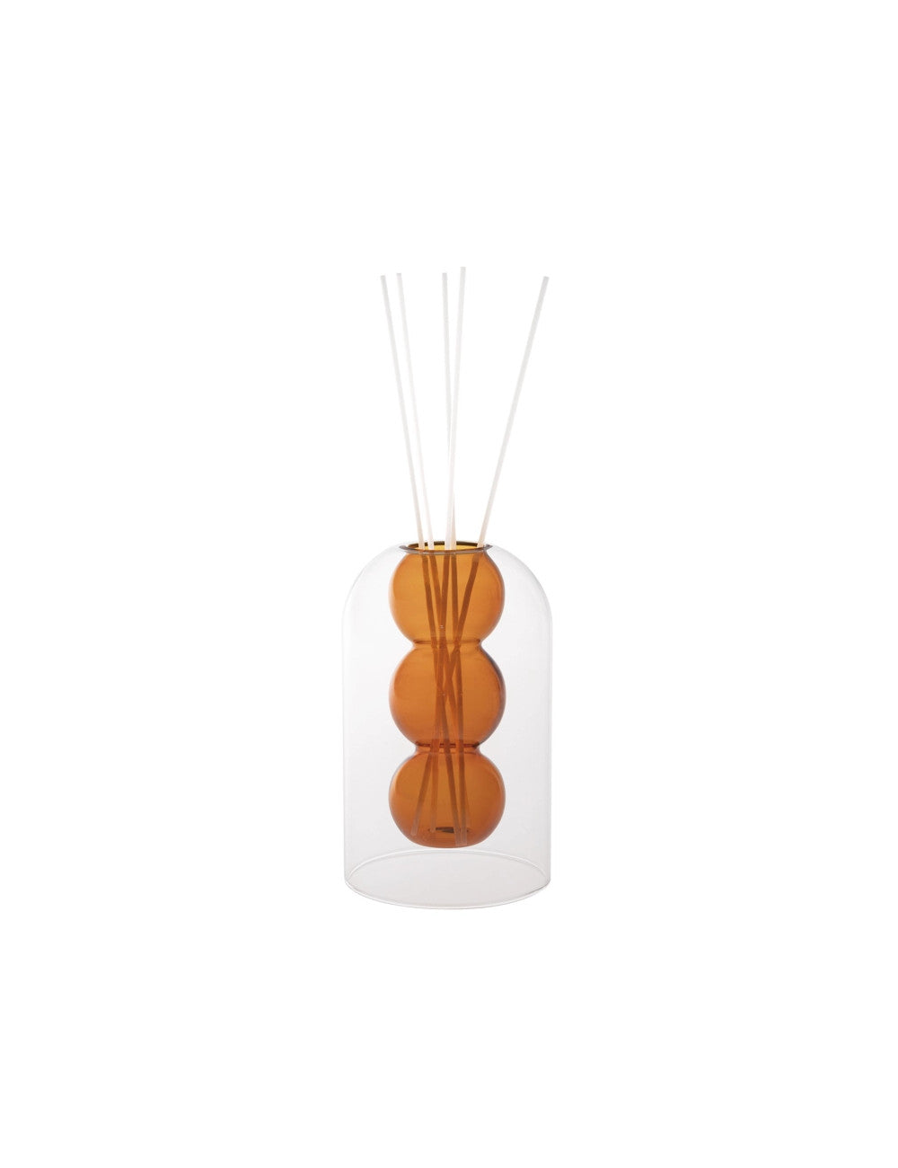 Diffusore di fragranza bubble ambra vetro con bastoncini fiber wood Brandani cm.  11x17,5h<br />