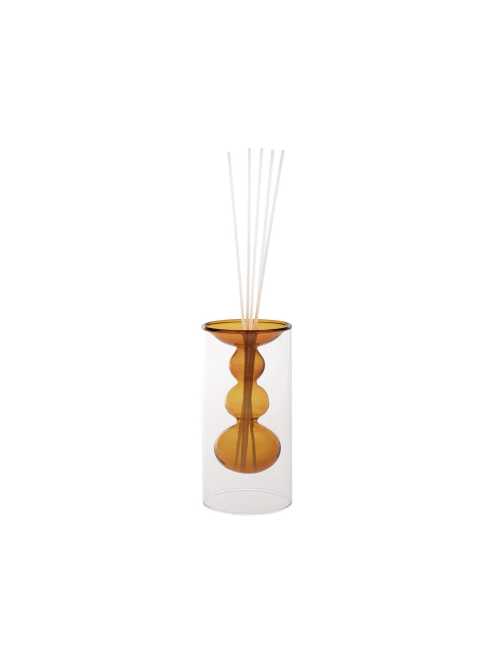 Diffusore di fragranza silhouette ambra vetro con bastoncini fiber wood cm. 8x17h<br /> Brandani