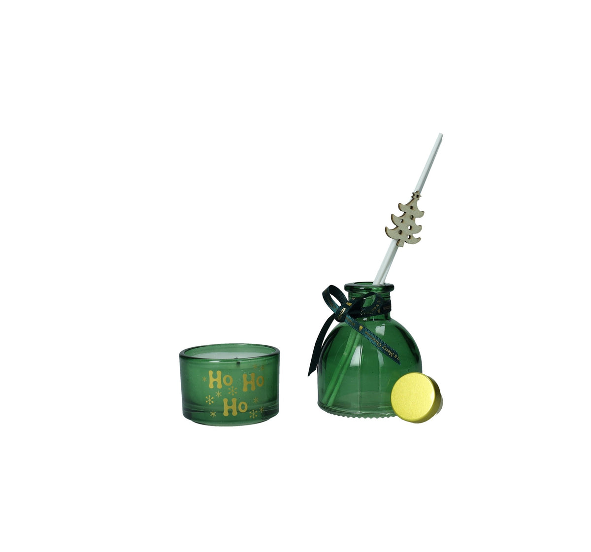 Diffusore di fragranze boccetta con tea light in vetro con bastoncini legno cm.5,5x7,8h ML40 e e candela vaniglia  Brandani