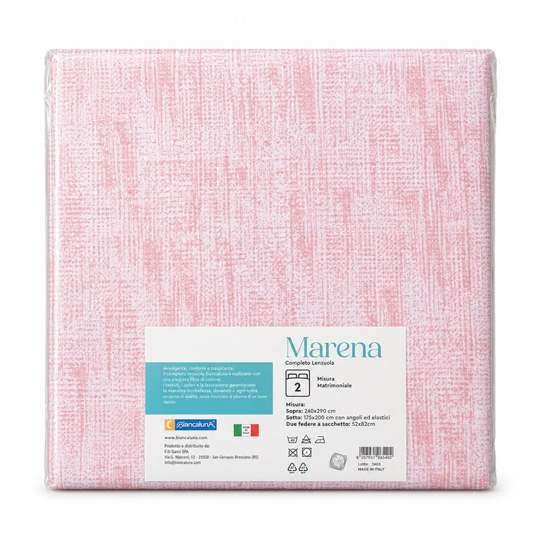 Lenzuola matrimoniale 100% cotone Marena Biancaluna  sopra 240x290 sotto 175x200 cm. due federe a sacchetto  52x82
