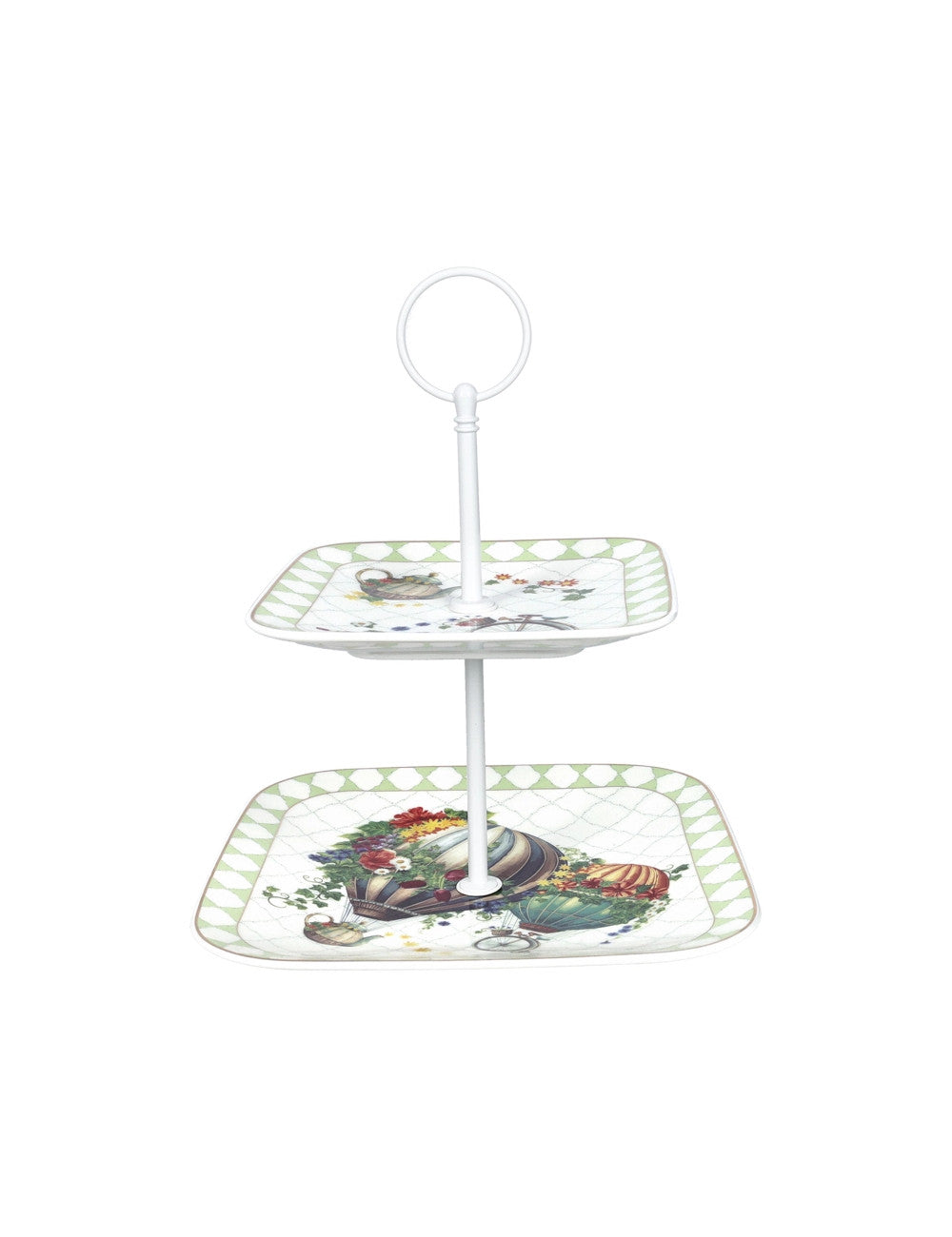 Alzata centrotavola Wonderland porcellana decoro Mongolfiera Brandani con asta