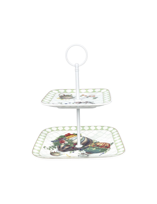 Alzata centrotavola Wonderland porcellana decoro Mongolfiera Brandani con asta