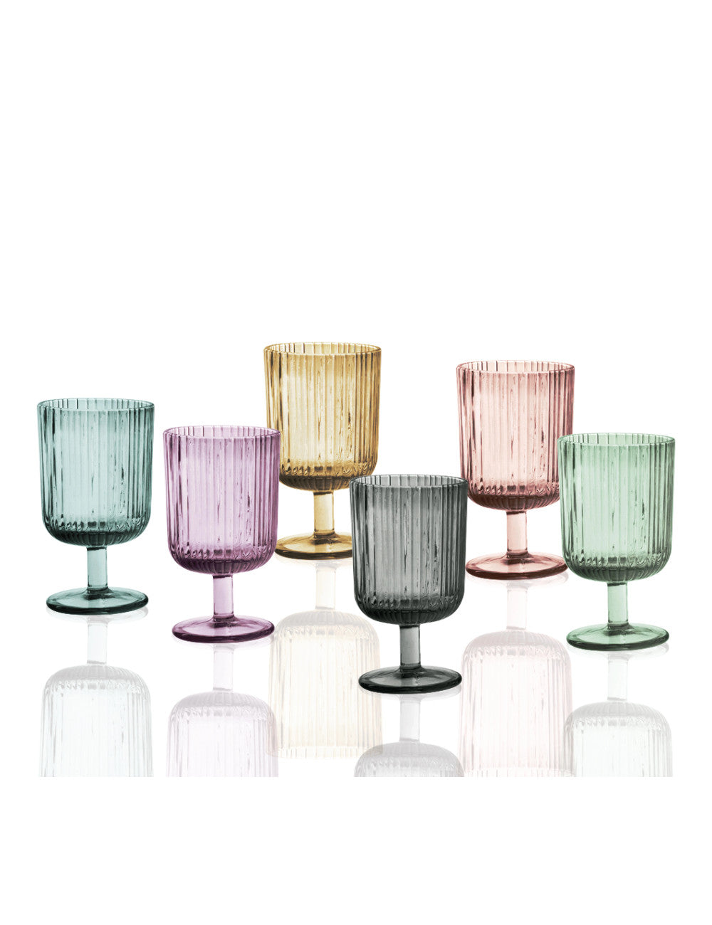 Calici Plisse set 6 pezzi colori assortiti in vetro  Brandani cm. d8xh14   CL 14