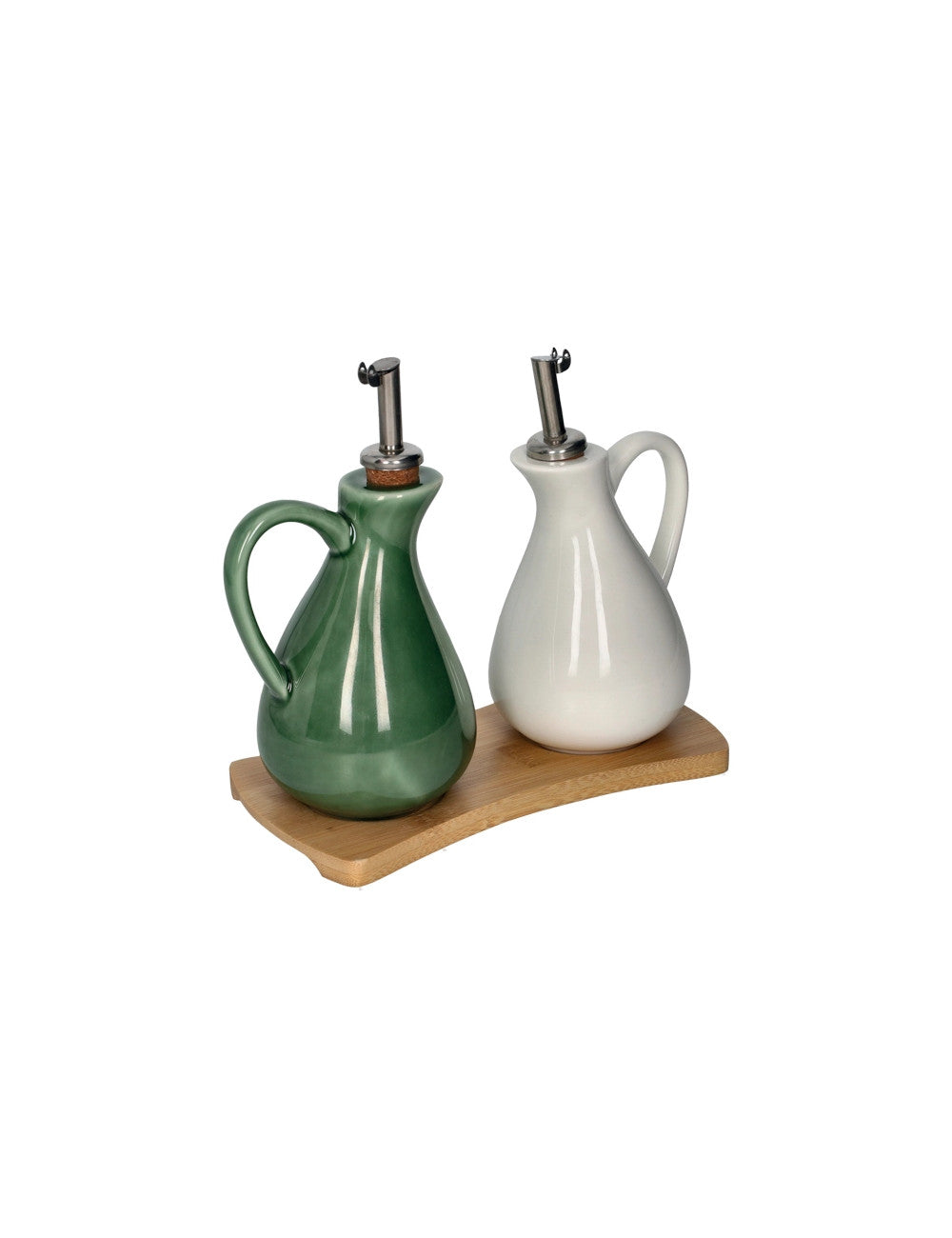 Oliera aceto porcellana con vassoietto in bamboo cm.19,5x10x17h Brandani