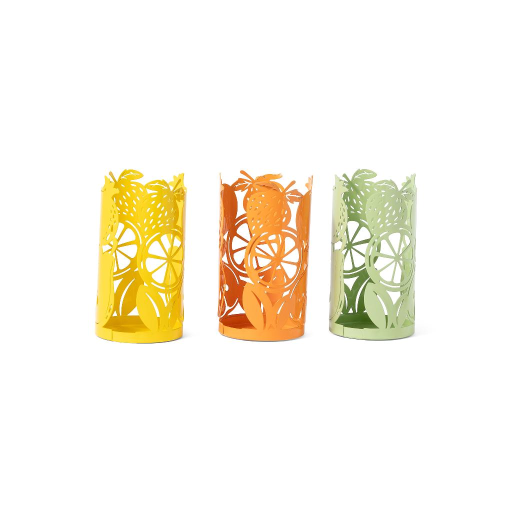 Portabicchieri in metallo decorato d.8xh.15 cm colori assortiti<br />