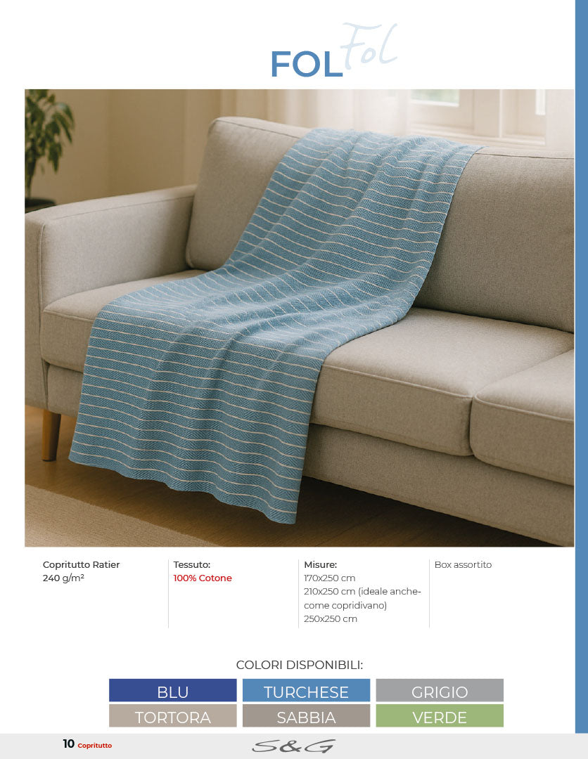 Fol copritutto 240G/M cm. 250x250 100%Cotone prodotto in india colori assortiti.