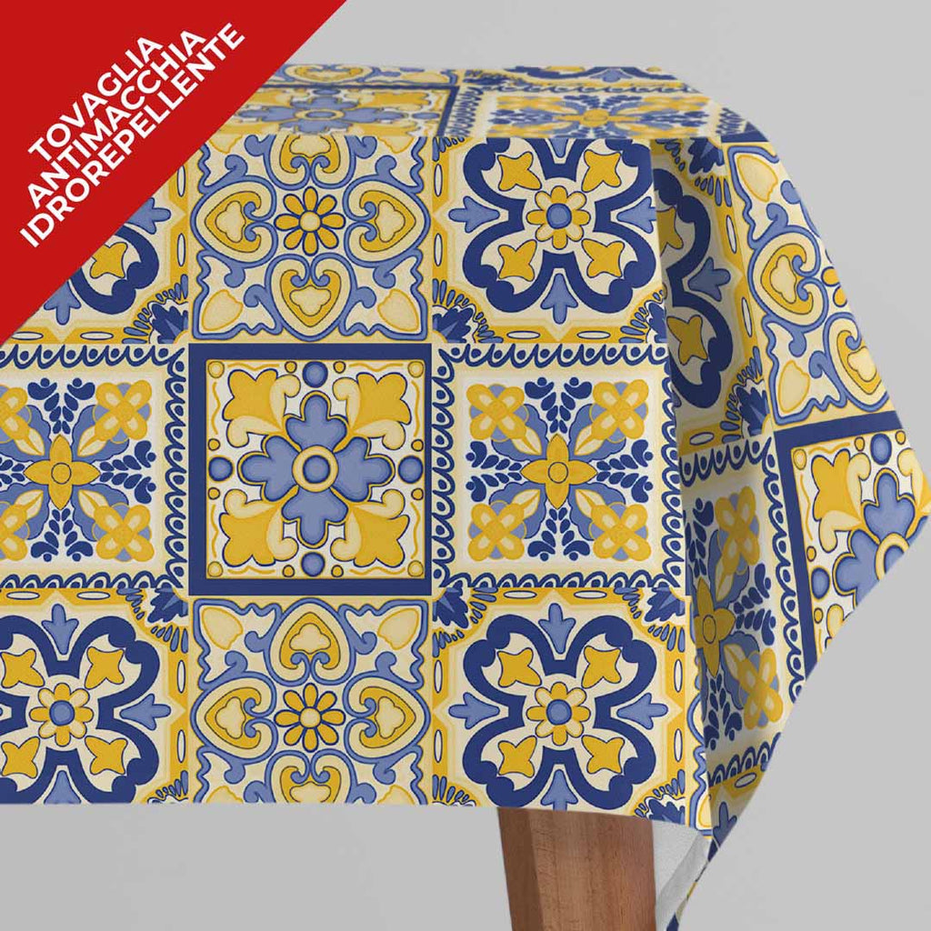Hydro maiolica tovaglia tavola cm. 140x180 antimacchia idrorepellente 150 Gr/m. stampe assortite in digitale 100%POL.