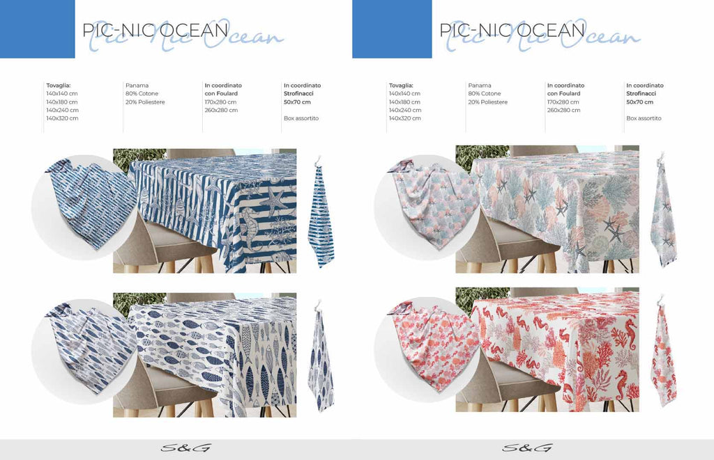 Pic Nic tovaglia cm.140x240 x6 in 80%cotone 20% POL. prodotto in pakistan  disegni assortiti.