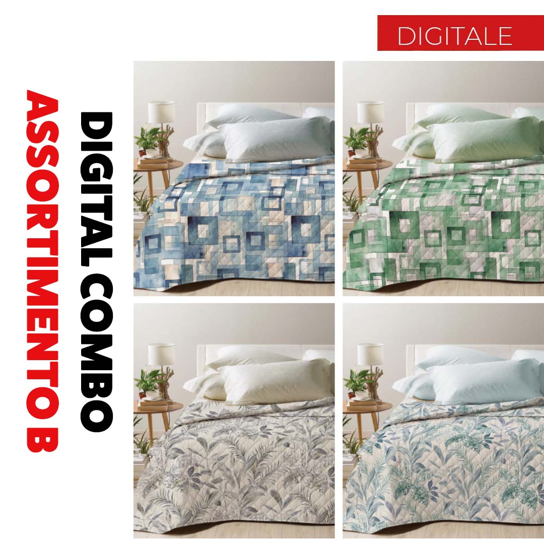 Digital Combo Boutis trapuntino matrimoniale cm.260x260 100%POL. imbottitura 80%cotone e 20 %pol. disegni assortiti.