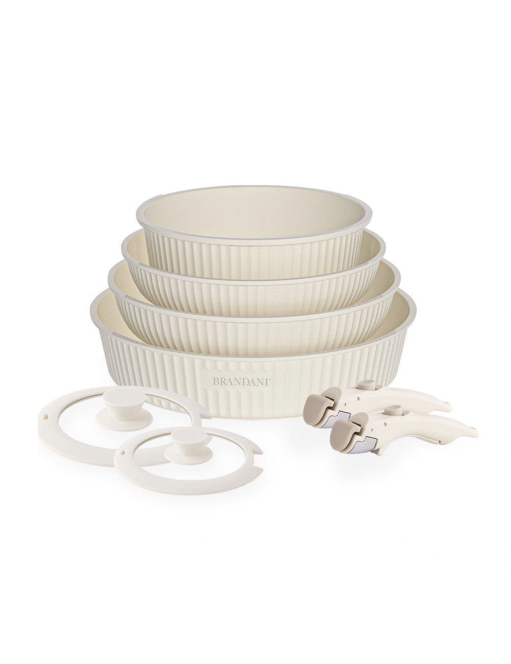 Batteria Smart set 8 pz padelle, coperchi e manici alluminio e vetro temprato silicone Brandani