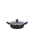 Casseruola bassa shuttle forgiata nera con rivest antiad ilag xeradur ceramica/all/bachelite con coperchio in vetro cm. 28x8h Nicke Free Brandani