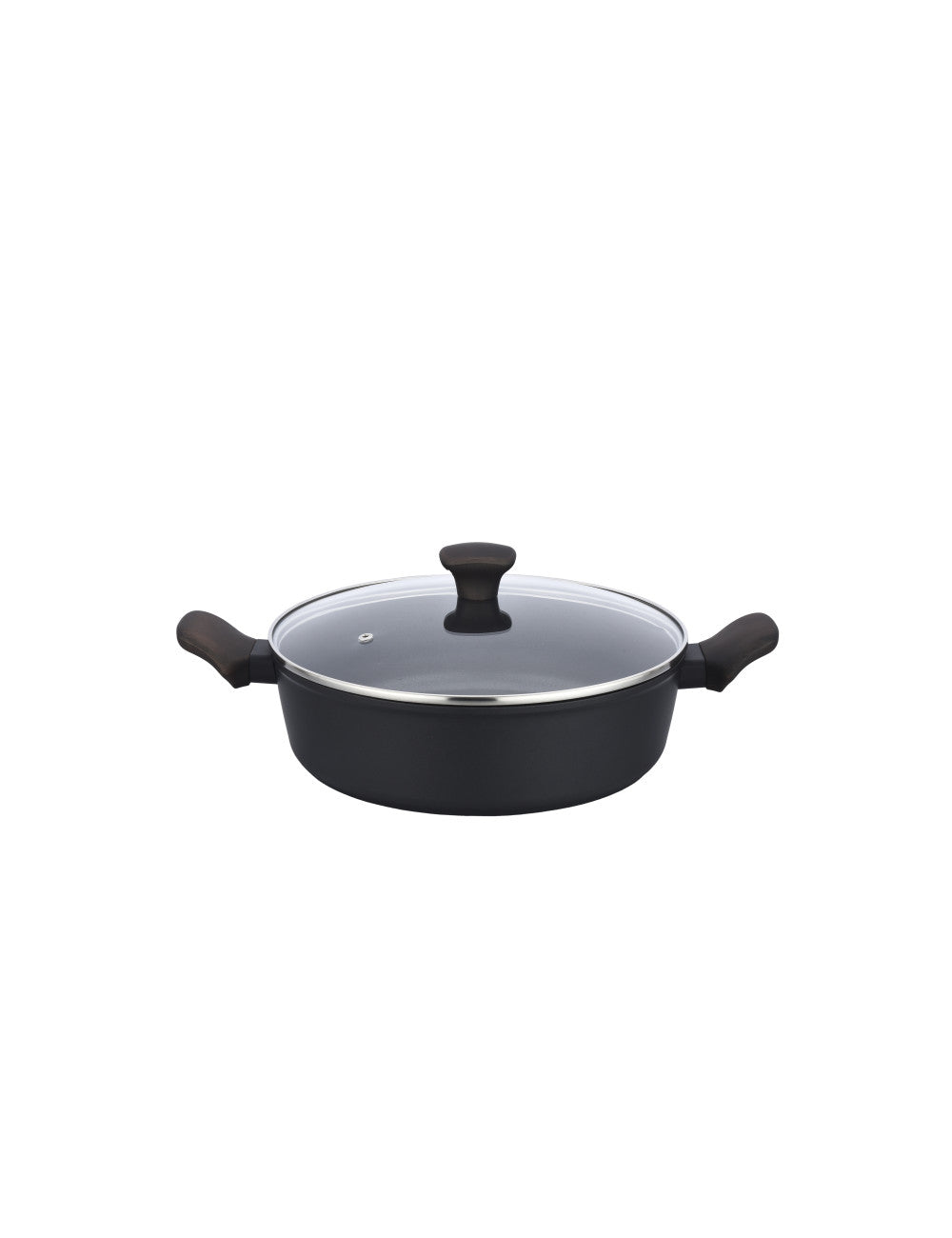 Casseruola bassa shuttle forgiata nera con rivest antiad ilag xeradur ceramica/all/bachelite con coperchio in vetro cm. 28x8h Nicke Free Brandani