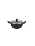 Casseruola shuttle forgiata nera con rivestimento antiad ilag xeradur cer/al/bachelite con coperchio in vetro cm.20x9h  Nickel Free Brandani