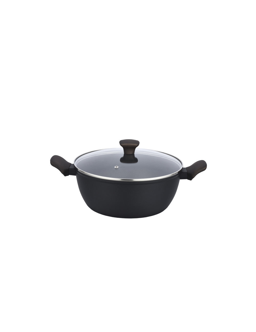Casseruola shuttle forgiata nera con rivestimento antiad ilag xeradur cer/al/bachelite con coperchio in vetro cm.24x10h  Nickel Free Brandani