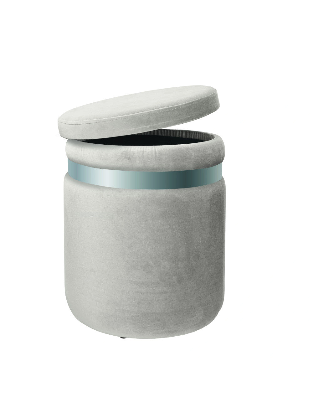 Pouf apribile tortora velluto con dettaglio silver metal cm.37x45h