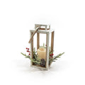 Lanterna in metallo con decorazione rami e bacche, candela con luci a LED cm. 17x17x39h Brandani