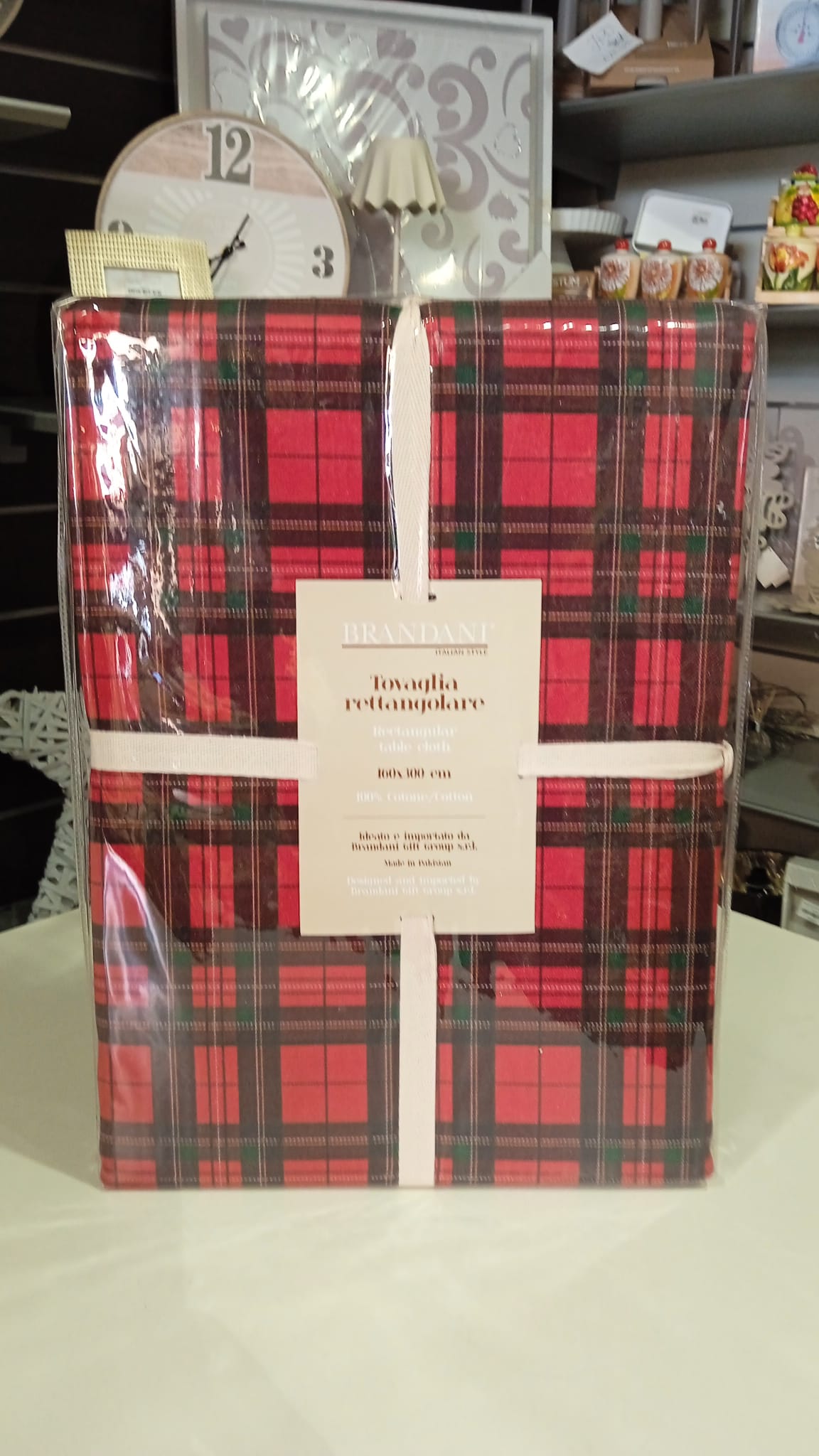 Tovaglia Natalizia cm. 160x300 in cotone 100% Brandani decoro tartan