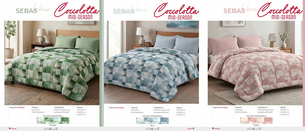 Sebas trapunta matrimoniale 260x260 tessuto in microraso 100% pol. imbottitura 100% micropiuma di poliestere 300 g/m disponibile solo Blu e Rosa