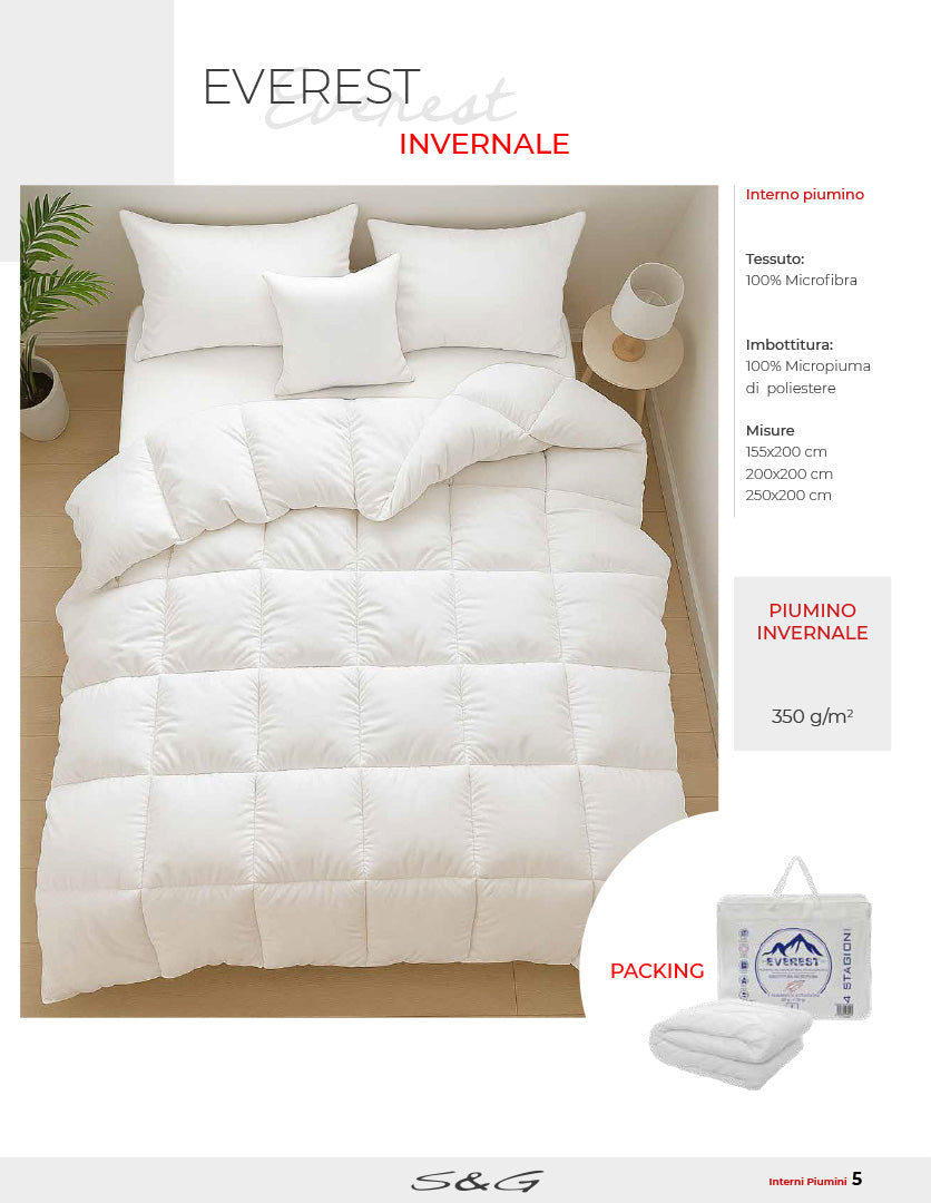 Everest imbottitura interno copripiumino invernale tessuto in microfibra 100% imbottitura 100% micropiuma in poliestere 350 g/m cm. 200x200 una piazza e mezzo