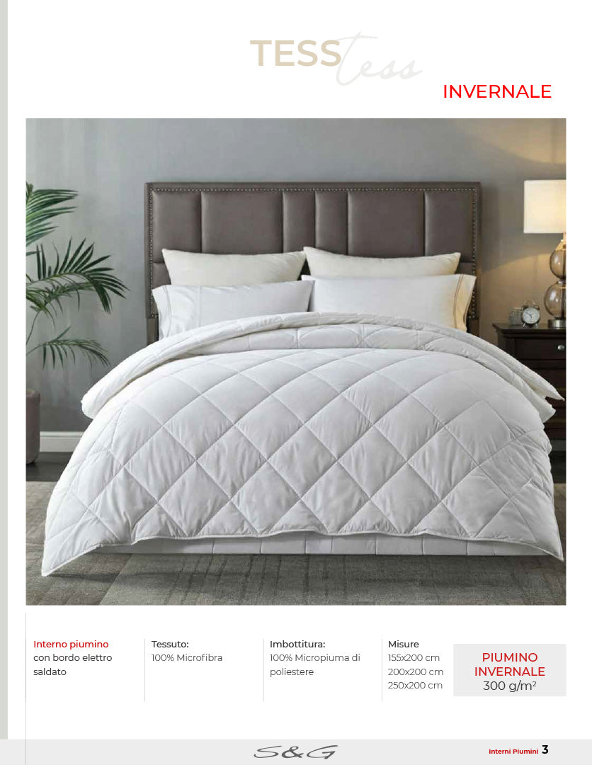 Tess imbottitura interno copripiumino invernale tessuto in microfibra 100% imbottitura 100% micropiuma in poliestere 300 g/m cm. 200x200 una piazza e mezzo