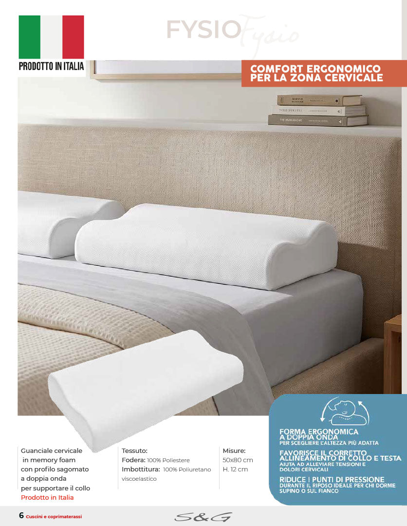 Fisyo cervicale guanciale in memory con profilo a doppia onda altezza cm.12 misure 50x80