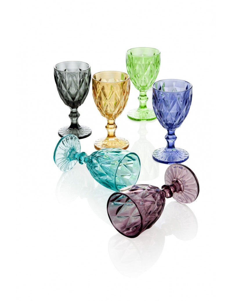 Calice diamante colori assortiti set 6 pezzi in vetro 250CC Brandani cm. 8x16h