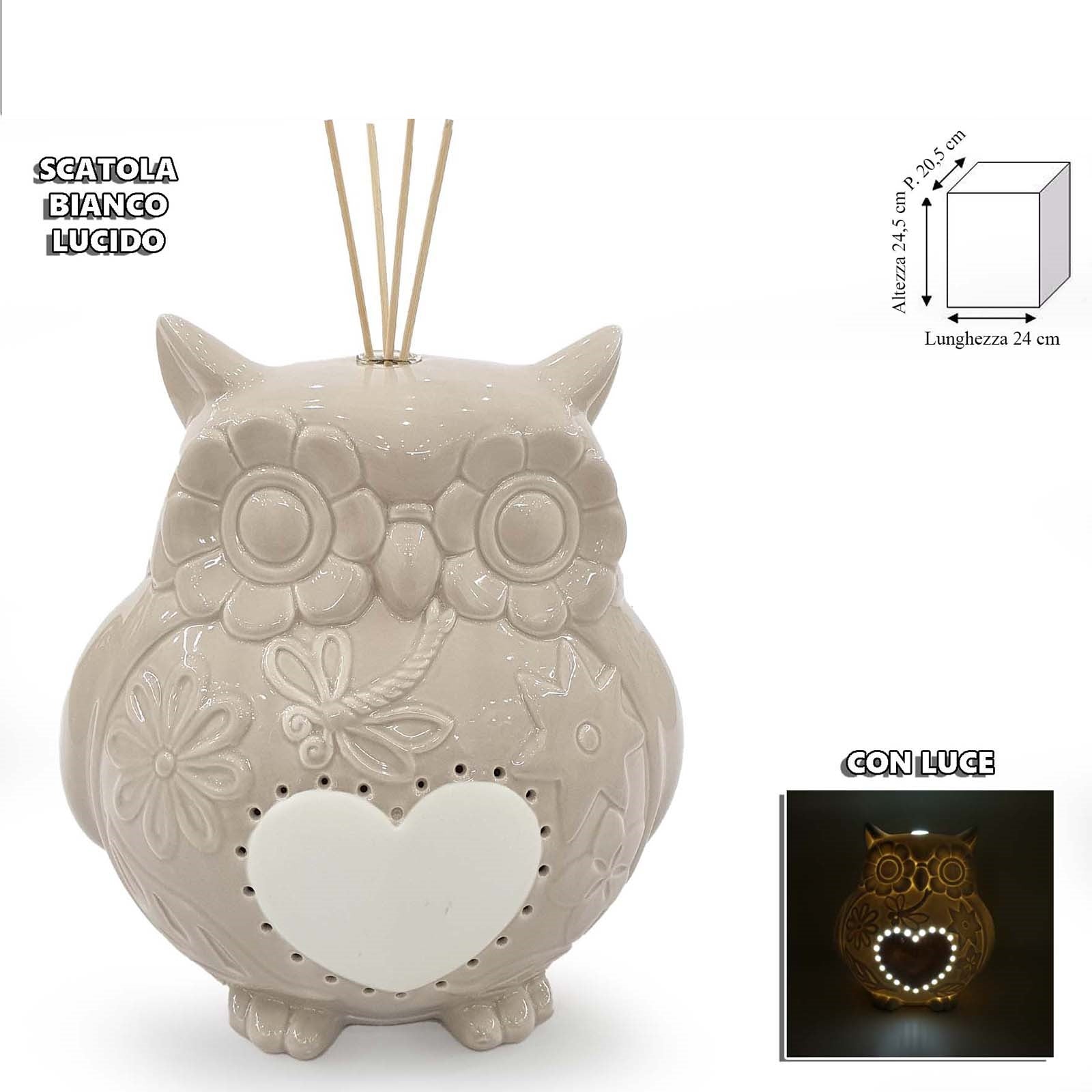 Gufo porta essenze con luci led cm.24,5 in porcellana