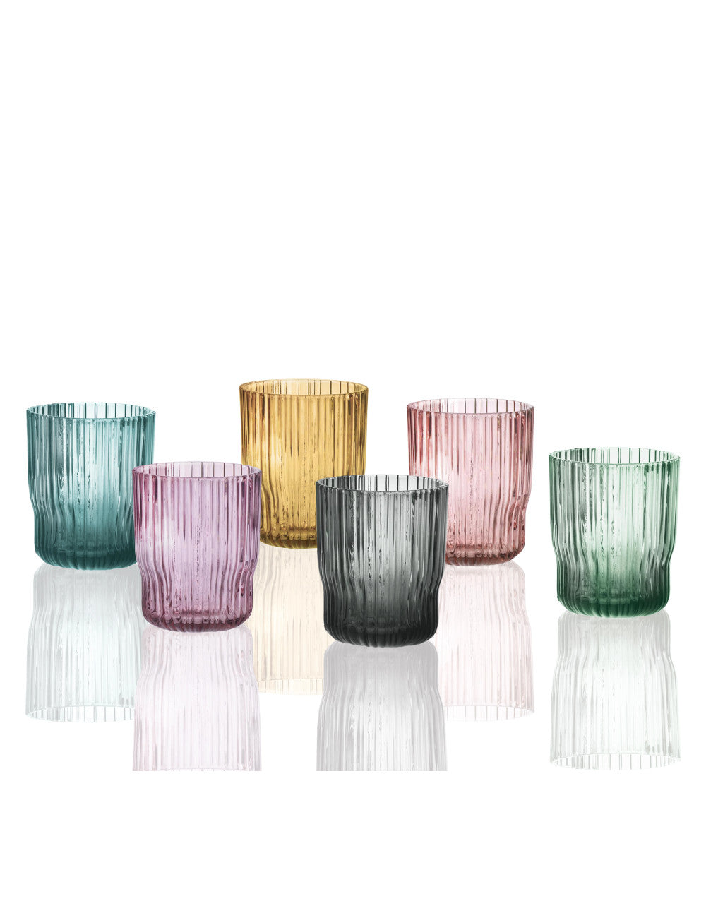 Bicchiere plisse set 6 pz colori assortiti vetro