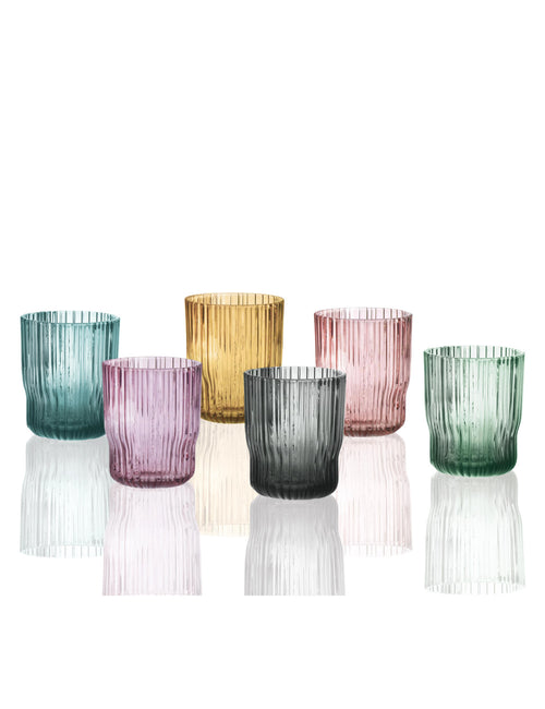 Bicchiere plisse set 6 pz colori assortiti vetro