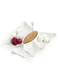 Antipastiera butterfly in porcellana bianca e bamboo e 3 forchettine in acciaio inox cm. 28,5x26x3,5h<br />Brandani
