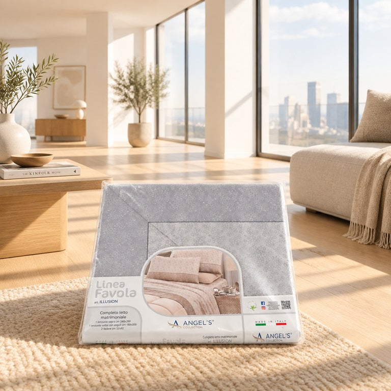 Coppia 2p cotone Favola Angel lenzuola matrimoniali sopra cm. 240x290 sotto cm. 180x200 due federe cm. 52x82