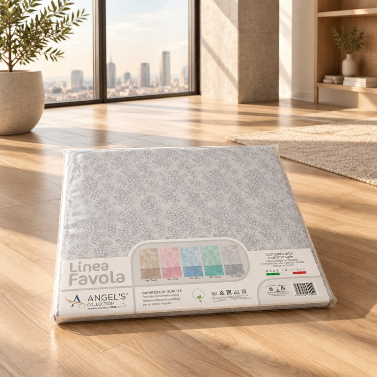 Coppia 2p cotone Favola Angel lenzuola matrimoniali sopra cm. 240x290 sotto cm. 180x200 due federe cm. 52x82