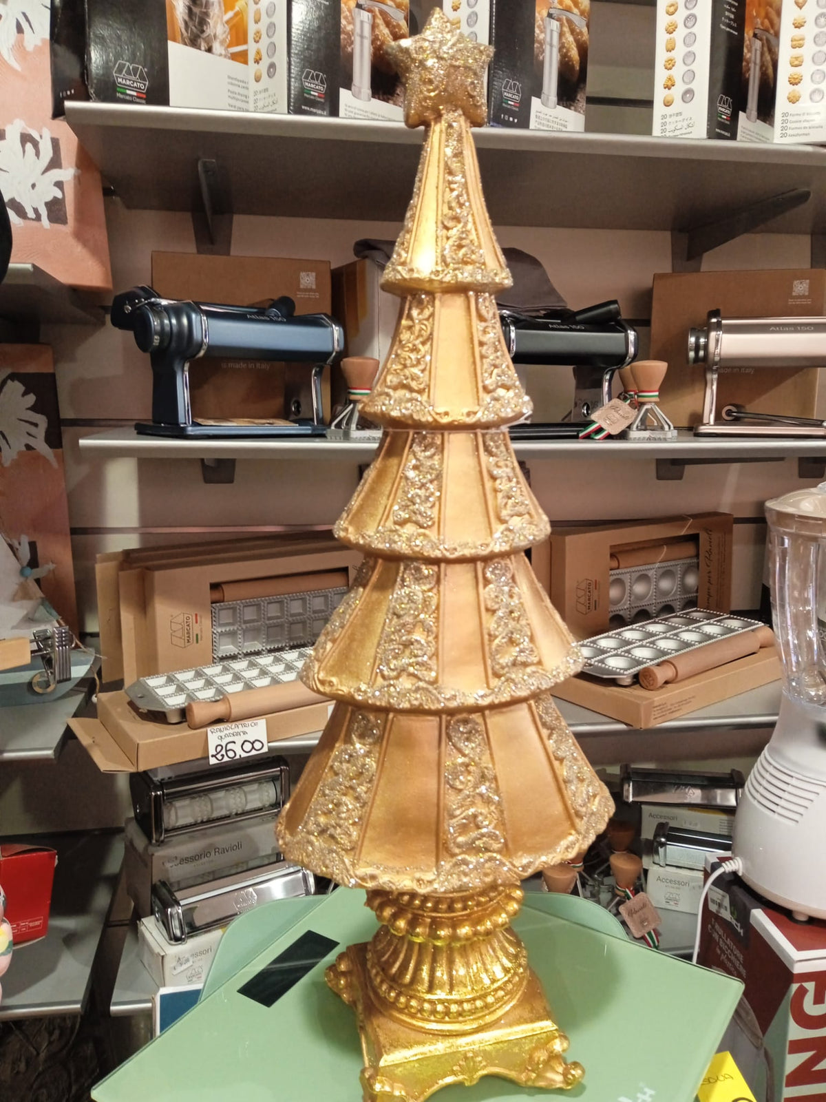 Albero di natale in resina oro glitterato grande h.55x19x12c