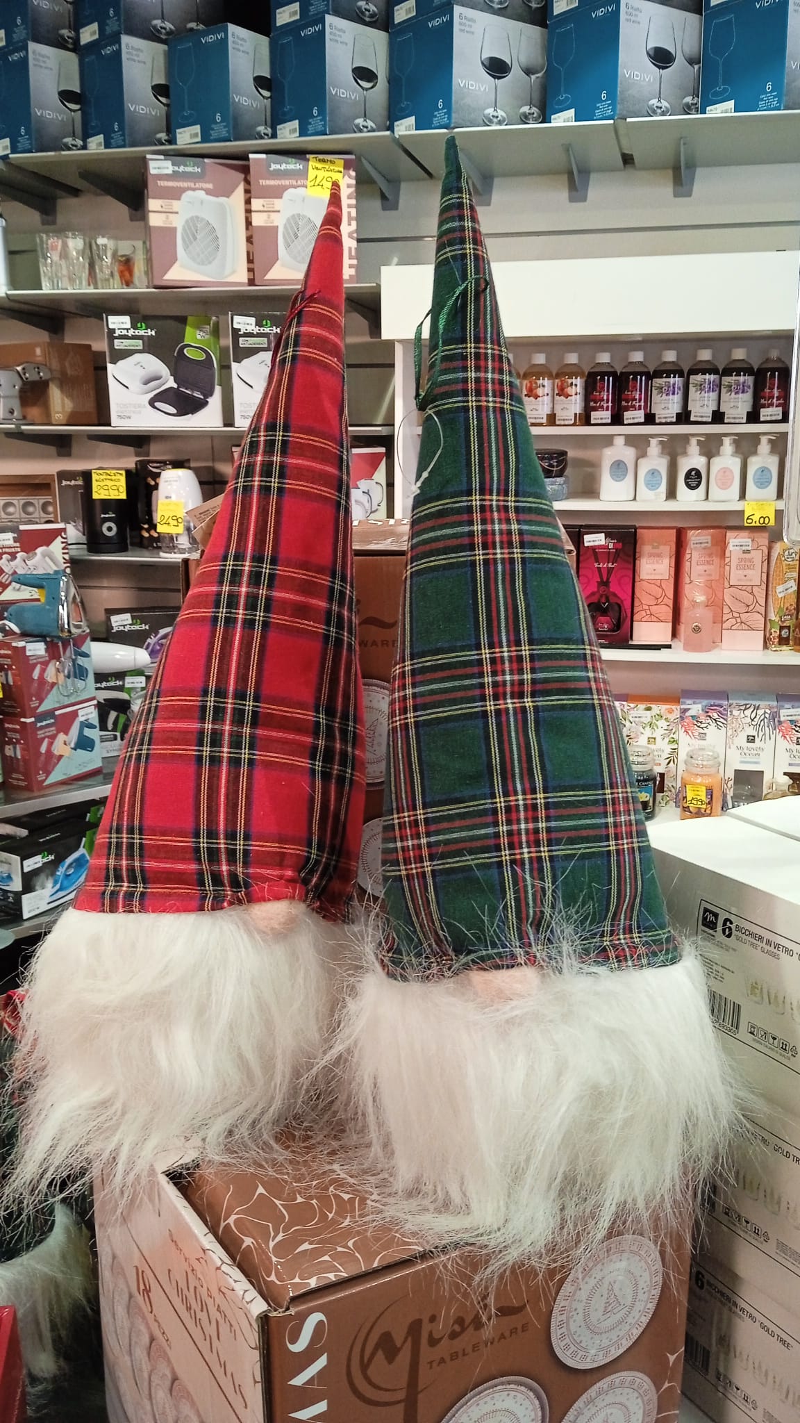 Babbo "tartan" con luci led h.48xdiam.15cm Natalizi
